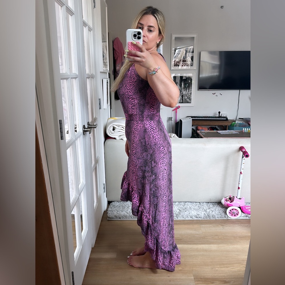 Jay Godfrey High Low Silk Maxi Dress Printed Snakeskin